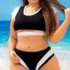 Plus Size Maldives Sporty Two Piece Swimsuit -Be Wicked Sales ES 6620X Black White Front 2020DEC28021