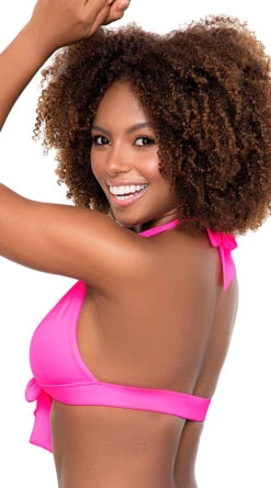 Basic Tie Front Bikini Top -Be Wicked Sales ES 6647 Hot Pink Back 2020DEC28021