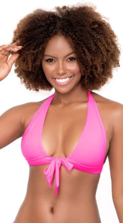 Basic Tie Front Bikini Top -Be Wicked Sales ES 6647 Hot Pink Front 2020DEC28021