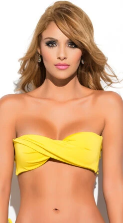 Yandy Twisted Bandeau Bikini Top -Be Wicked Sales EY 3528T YEL FRONT 2