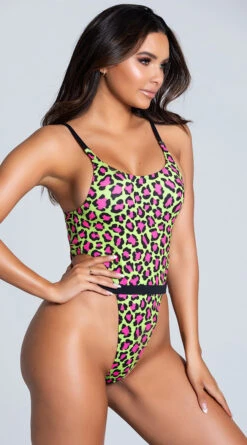 Yandy Cheetah Yourself High Cut One Piece Swimsuit -Be Wicked Sales EY 4173 GREEN PS01282020 6