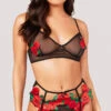 Yandy Essence Of A Rose Bra Set -Be Wicked Sales EY 4423 SET PANTY GARTER FLOWER BLACK 1752