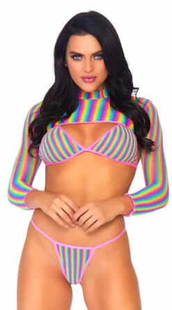 LEG AVENUE 3 PC Rainbow Fishnet Bikini Set