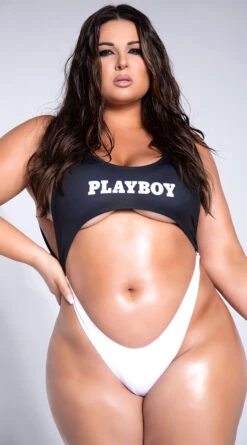Playboy Plus Size Easy Like 80's One Piece -Be Wicked Sales PB 4187X WHTED 2 YANDY PS03242021