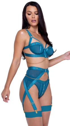 Roma Studs & Kisses Bra And Garter Set -Be Wicked Sales RM LI601 Teal APR2023