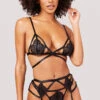 Yandy Strap Goddess Bra Set -Be Wicked Sales YO 41 11730 STRAPPY GARTER MESH BRA SET BLACK 0486