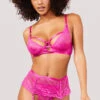 Yandy Laced With Luxury Bra Set -Be Wicked Sales YO 41 11769 BRA SET GARTER LACE PINK 5237