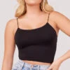 Seamless Cropped Tank Top -Be Wicked Sales YT SML617 SEAMLESS SKINNY STRAP CROPPED CAMI BLACK 1242 WEBSIZE